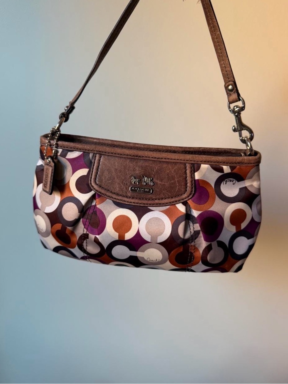Coach Brown, Purple & White Circle Print Shoulder Bag